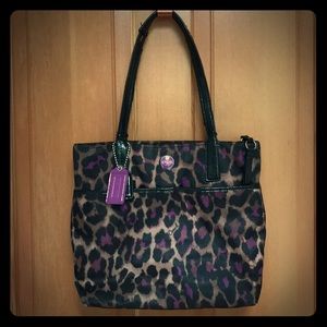 Coach animal print purse purple/brown/black